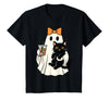 halloween iced coffee costume Cat Women Girls Cute Halloween Cat Ghost Drinking Coffee Ghost Women Girls T-Shirt - Black