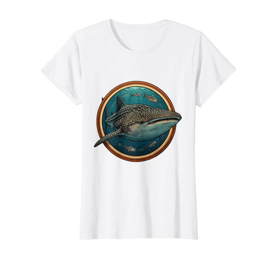 Whale Shark and Remora Fish Circle Illustration T-Shirt