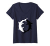 Mademark Women's Yin Yang Sharks Ocean Balance Graphic V-Neck T-Shirt - Navy Blue