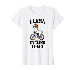 Bicycle Riding Animals Co. Llama Cycling Team Riding Bicycle T-Shirt - White
