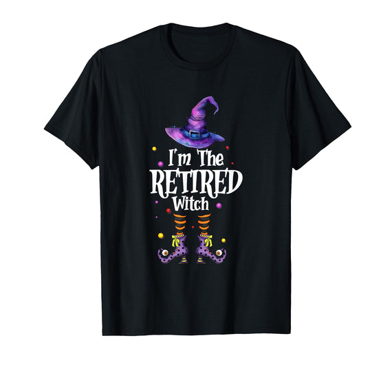 Funny Quote Horror Costume Party Family Friends I'm The Retired Witch Spooky Scary Halloween Retiree Women T-Shirt - Black