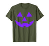 Trick or Treat Funny Halloween Costumes Party Tees Jack O Lantern Scary Carved Pumpkin Face Halloween Purple T-Shirt - Olive