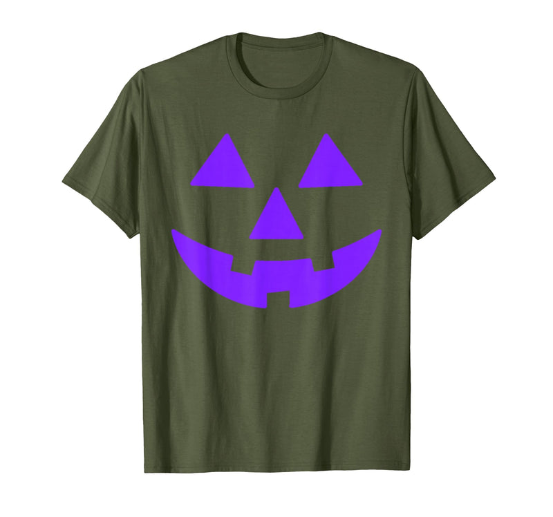 Trick or Treat Funny Halloween Costumes Party Tees Jack O Lantern Scary Carved Pumpkin Face Halloween Purple T-Shirt - Olive