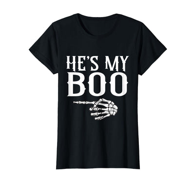 Skeleton Couple Halloween Costume Cute Couples He's My Boo Skeleton Matching Couple Halloween T-Shirt