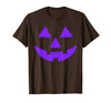 Trick or Treat Funny Halloween Costumes Party Tees Jack O Lantern Scary Carved Pumpkin Face Halloween Purple T-Shirt - Brown