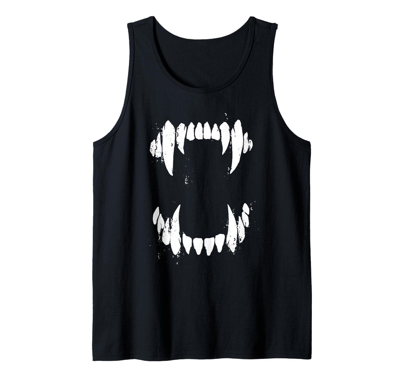 Pop Cult Tees Halloween Horror Wolf Dog Vampire Monster Teeth Costume Tank Top - Black