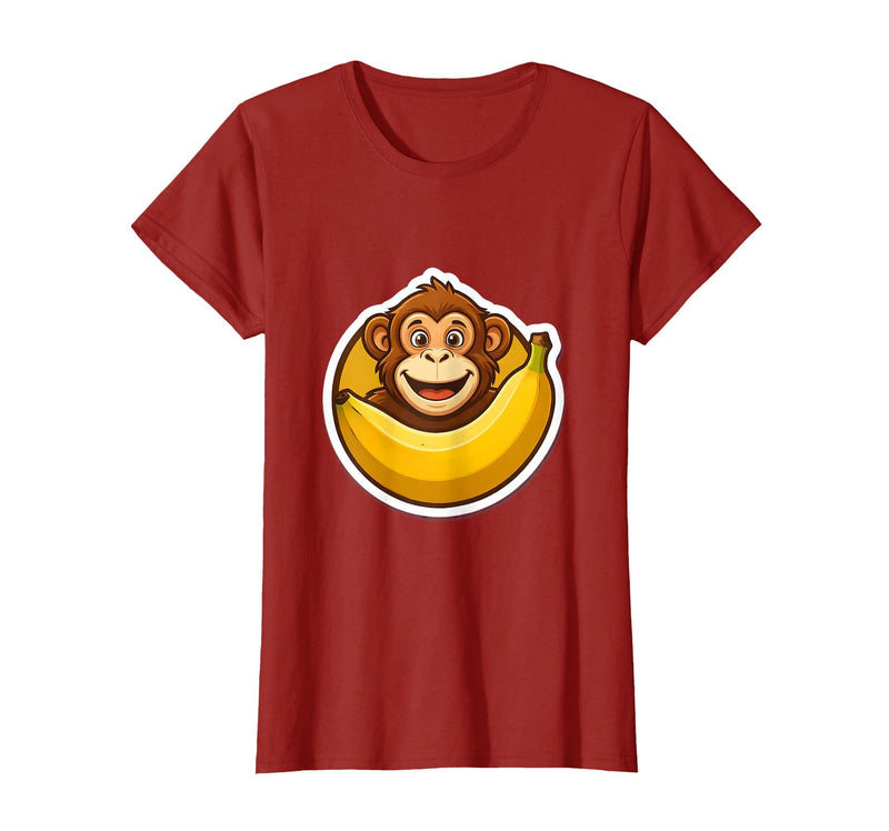 Mademark Monkey Eating Oversized Banana Slice Graphic T-Shirt - Women - Cranberry Red