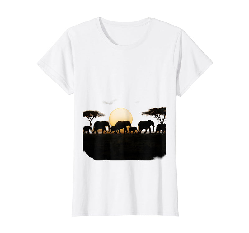 Mademark Elephant Herd Crossing Dusty Savanna Plains T-Shirt - Women - White