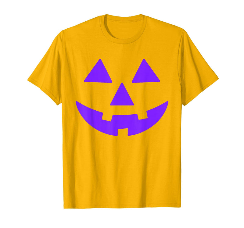 Trick or Treat Funny Halloween Costumes Party Tees Jack O Lantern Scary Carved Pumpkin Face Halloween Purple T-Shirt -