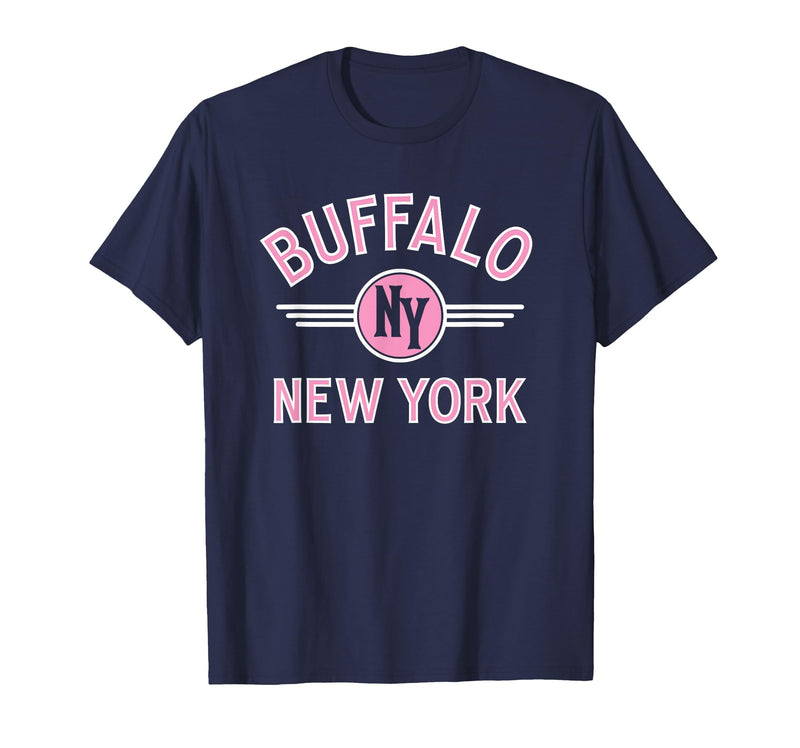 133 Apparel Buffalo NY Buffalo New York Circle NY Pink Print T-Shirt - Navy Blue
