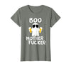 Vulgar Halloween Tee Shop Boo Motherfucker Funny Beer Drinking Ghost Adult Halloween T-Shirt - Olive Heather