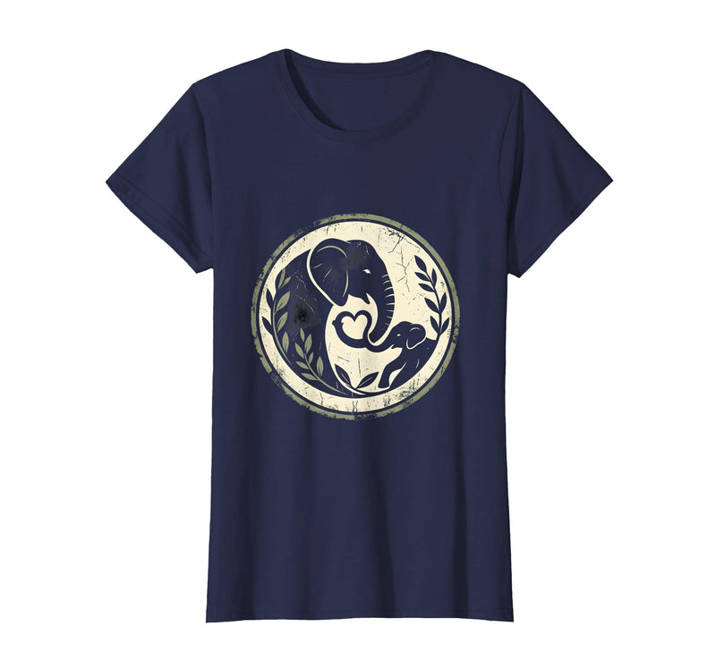 Mademark Elephant Mom and Baby Trunk Touch Illustration T-Shirt - Women - Navy Blue