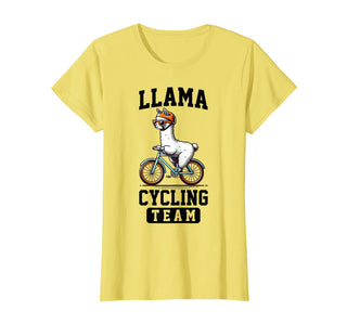 Bicycle Riding Animals Co. Llama Cycling Team Riding Bicycle T-Shirt - Lemon Yellow