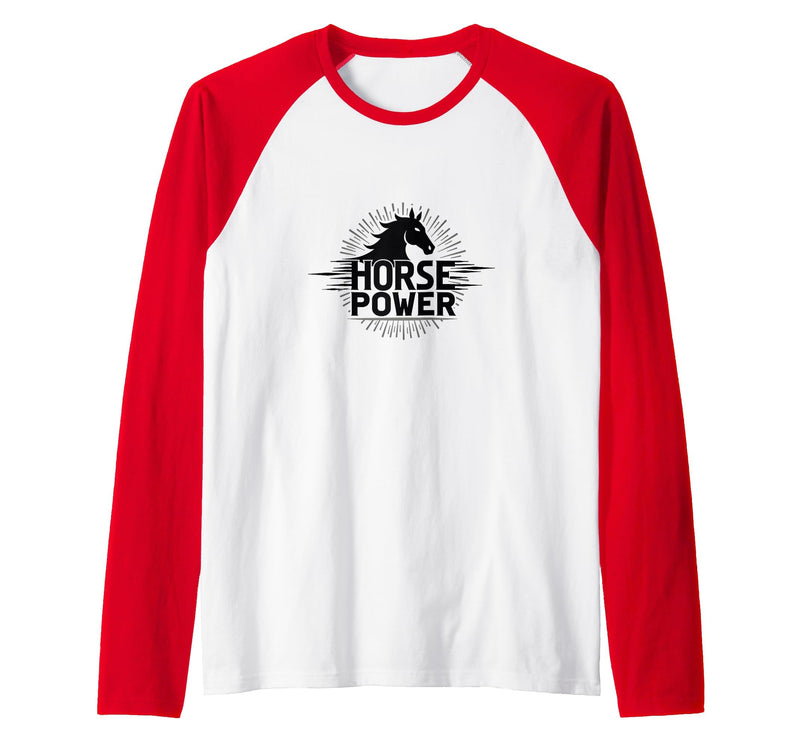 Mademark Horse Power - Equestrian Strength Graphic Art Raglan Baseball Tee - Red/White