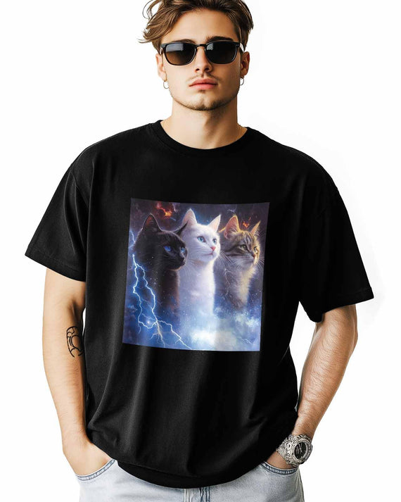 CaRoPaZyX T Shirt for Men Printed in USA Cat Enthusiast Lightning Cool Cat Short Sleeve Crew Neck Tee Tops Graphic T-Shirts White - As Pictured