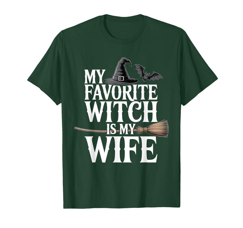 Cute Spooky Season Party Trick-or-treating Custume My Favorite Witch is My Wife Funny Halloween Husband Couple T-Shirt -