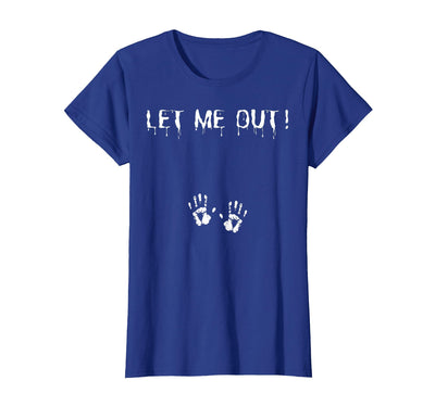 Spooky Halloween Costume Outfit Vintage Let Me Out Pregnancy Hand Print Pregnant Halloween T-Shirt
