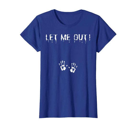 Spooky Halloween Costume Outfit Vintage Let Me Out Pregnancy Hand Print Pregnant Halloween T-Shirt - Royal Blue