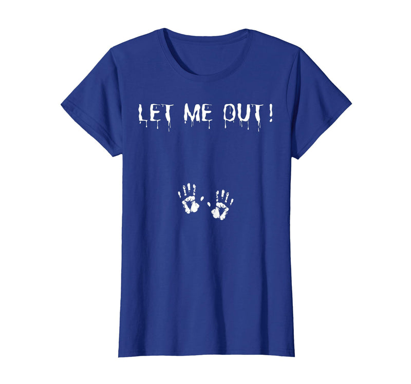 Spooky Halloween Costume Outfit Vintage Let Me Out Pregnancy Hand Print Pregnant Halloween T-Shirt - Royal Blue