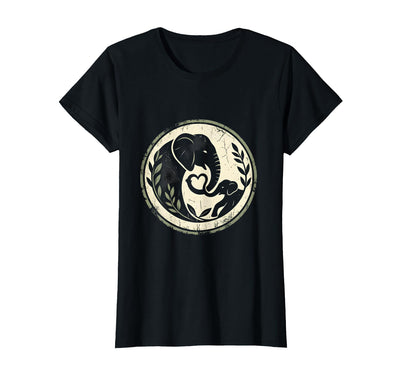 Mademark Elephant Mom and Baby Trunk Touch Illustration T-Shirt - Women