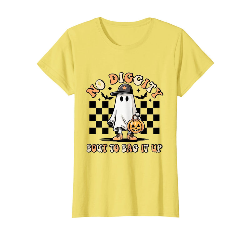 Halloween Pumkin Trick Or Treat Apparel No Diggity About to Bag It Up Trick Treat Candy Halloween T-Shirt - Lemon Yellow