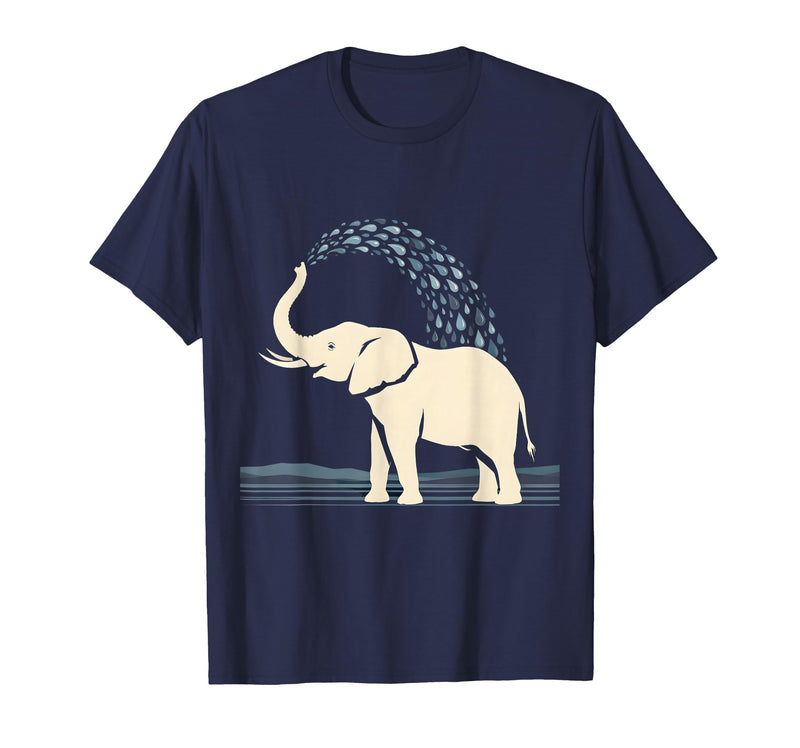 Mademark Elephant Spraying Water Raised Trunk Illustration T-Shirt - Men - Navy Blue