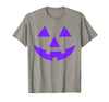 Trick or Treat Funny Halloween Costumes Party Tees Jack O Lantern Scary Carved Pumpkin Face Halloween Purple T-Shirt - Slate