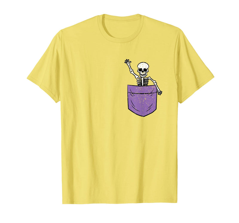 Halloween Shirts Skeleton Costume Men Women Kids Skeleton Pocket Halloween Costume Funny Skull Character T-Shirt - Lemon