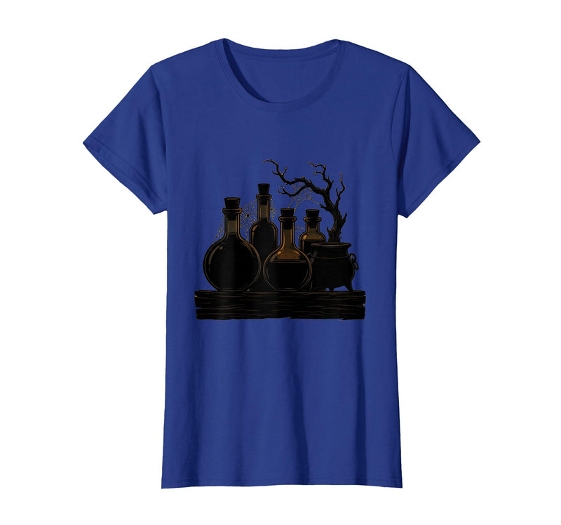 Mademark Vintage Halloween Potion Bottles Dusty Shelf T-Shirt - Royal Blue