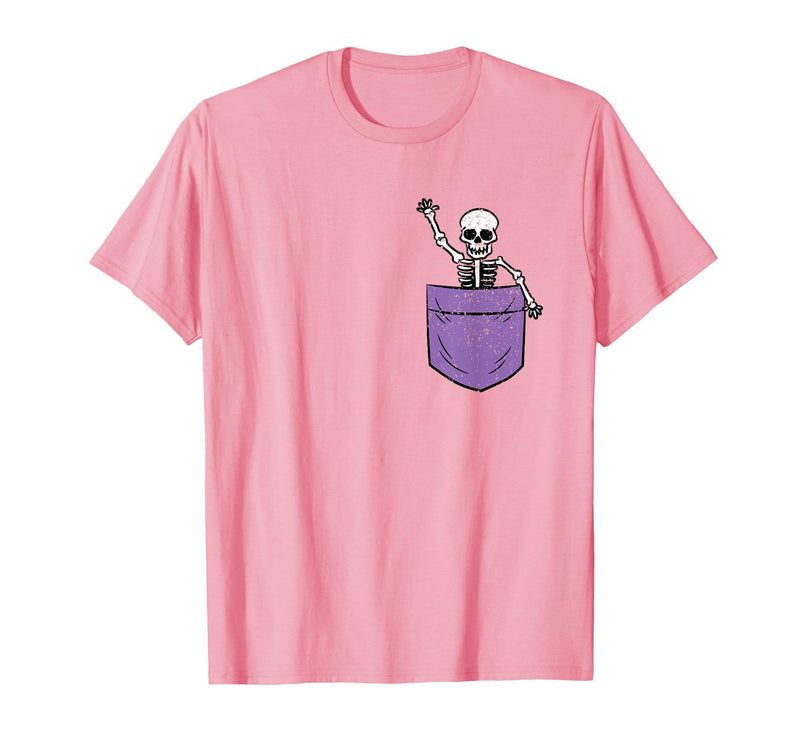 Halloween Shirts Skeleton Costume Men Women Kids Skeleton Pocket Halloween Costume Funny Skull Character T-Shirt - Pink