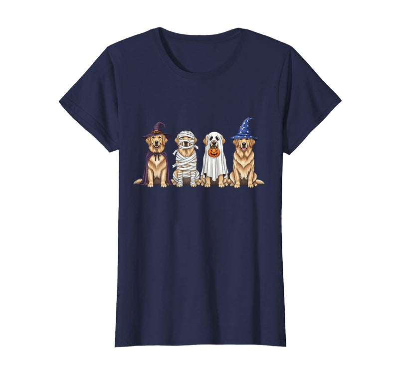 Spooky Golden Retriever Dogs Mummy Halloween Tee Golden Retriever Dog Witch Mummy Ghost Boo Costume Halloween T-Shirt - Navy