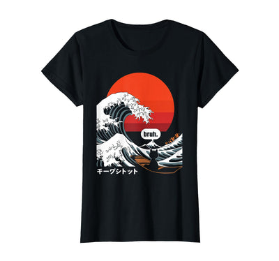 Cat Tshirt Japanese Bruh Funny Great Wave Kanagawa Japanese Surfing Cat Tshirt Bruh. The Great Wave Kanagawa T-Shirt