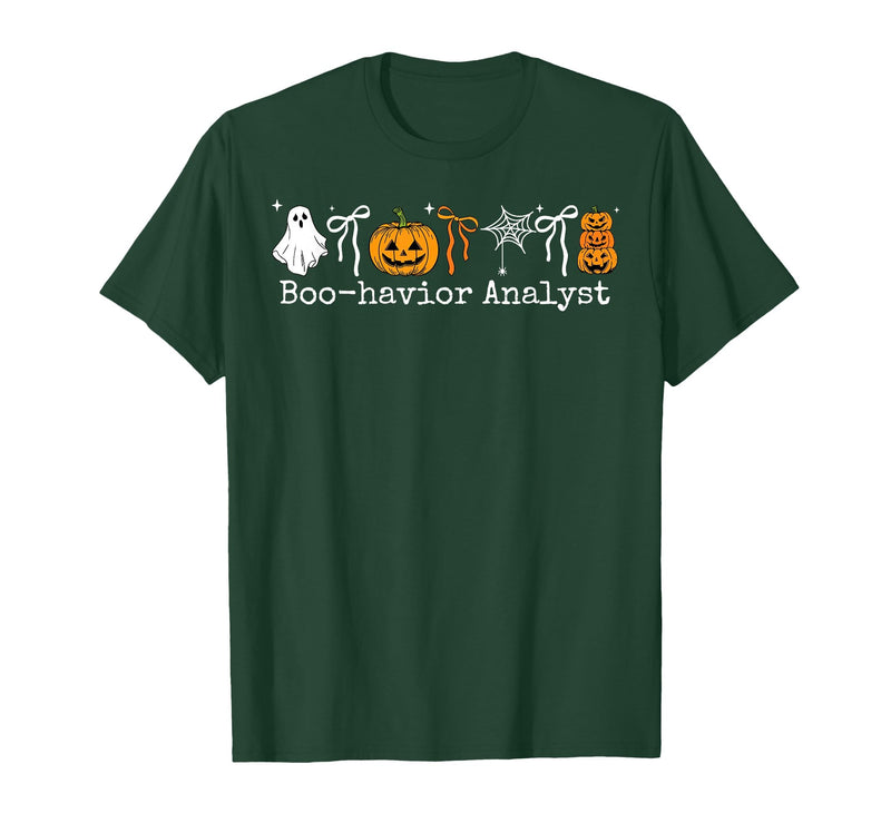 Behavior Analyst Halloween ABA Ghost Boo-havior Boo-Havior Analyst Pumpkin Ghost ABA Therapist Halloween T-Shirt - Dark Green