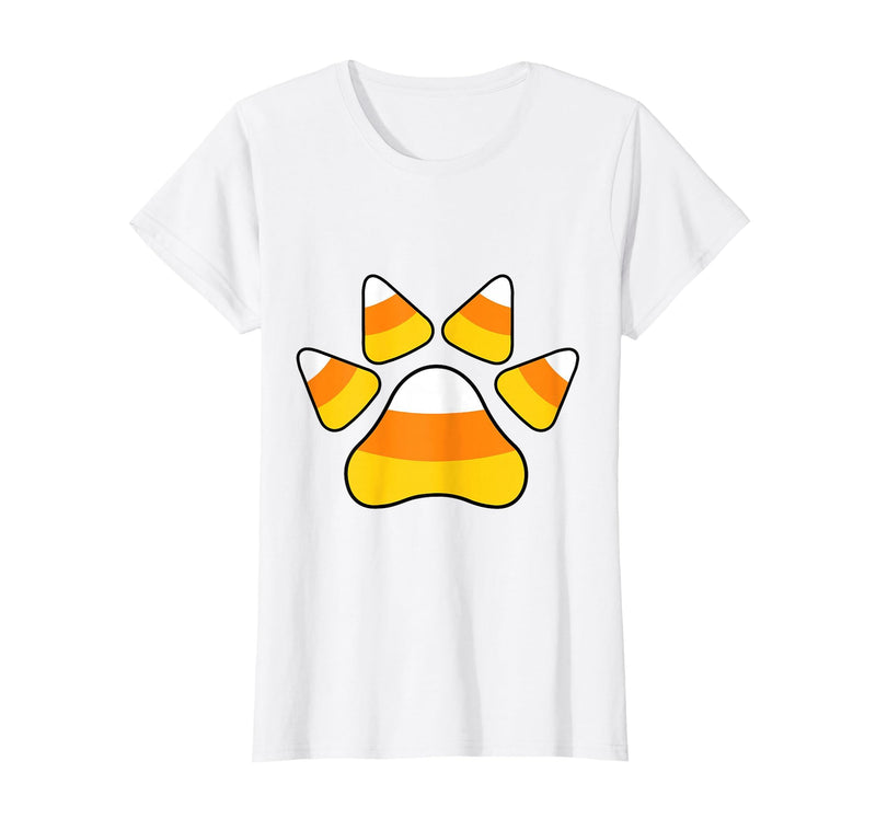 Scary Halloween Tees For Adults and Kids Halloween Candy Corn Paw Print T-Shirt for Animal Lovers T-Shirt - White