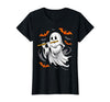 Ghost Halloween Lover Gift Co. Boo Ghost Playing Flute Halloween Musical Instrument T-Shirt - Black