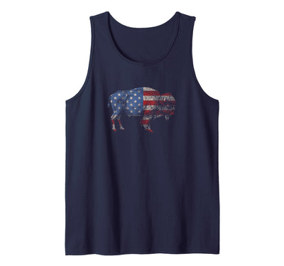 Cow Vintage Retro Bison American Flag Buffalo Simple Tank Top
