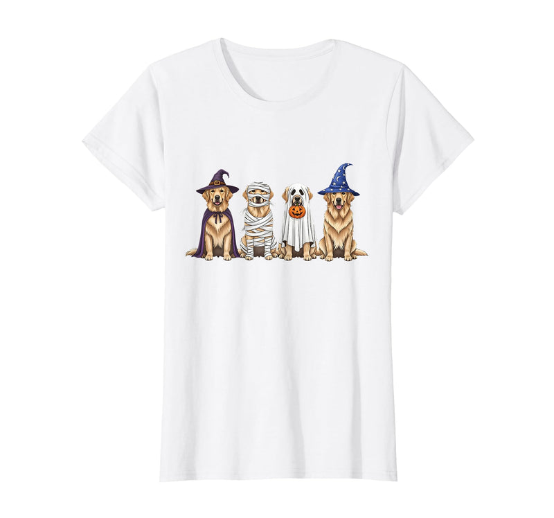 Spooky Golden Retriever Dogs Mummy Halloween Tee Golden Retriever Dog Witch Mummy Ghost Boo Costume Halloween T-Shirt - White