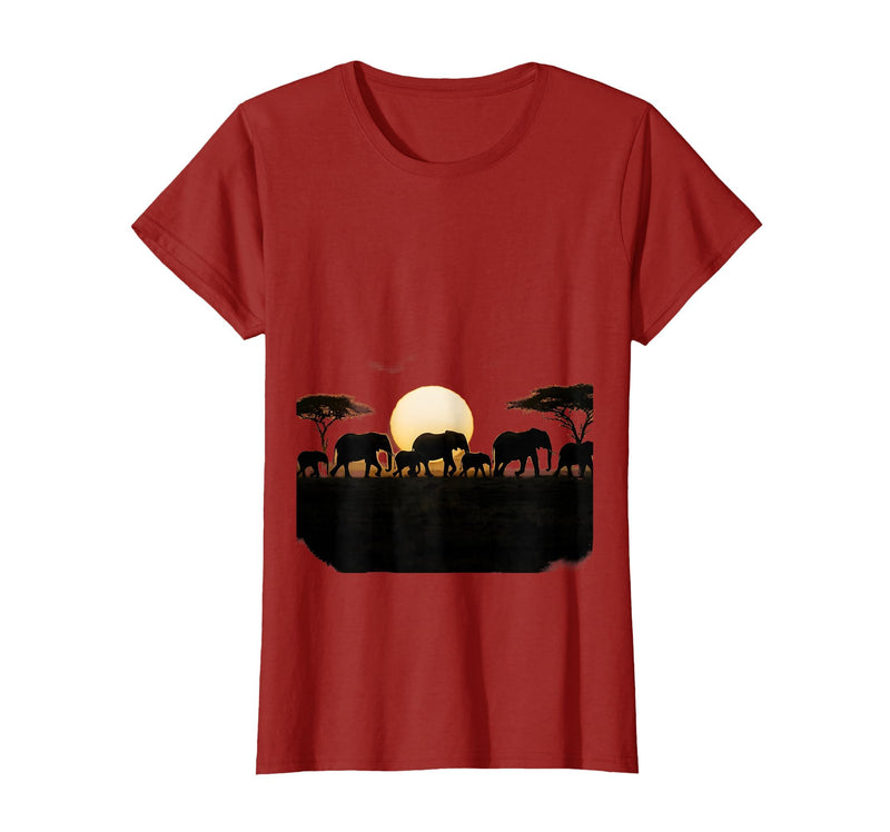 Mademark Elephant Herd Crossing Dusty Savanna Plains T-Shirt - Women - Cranberry Red