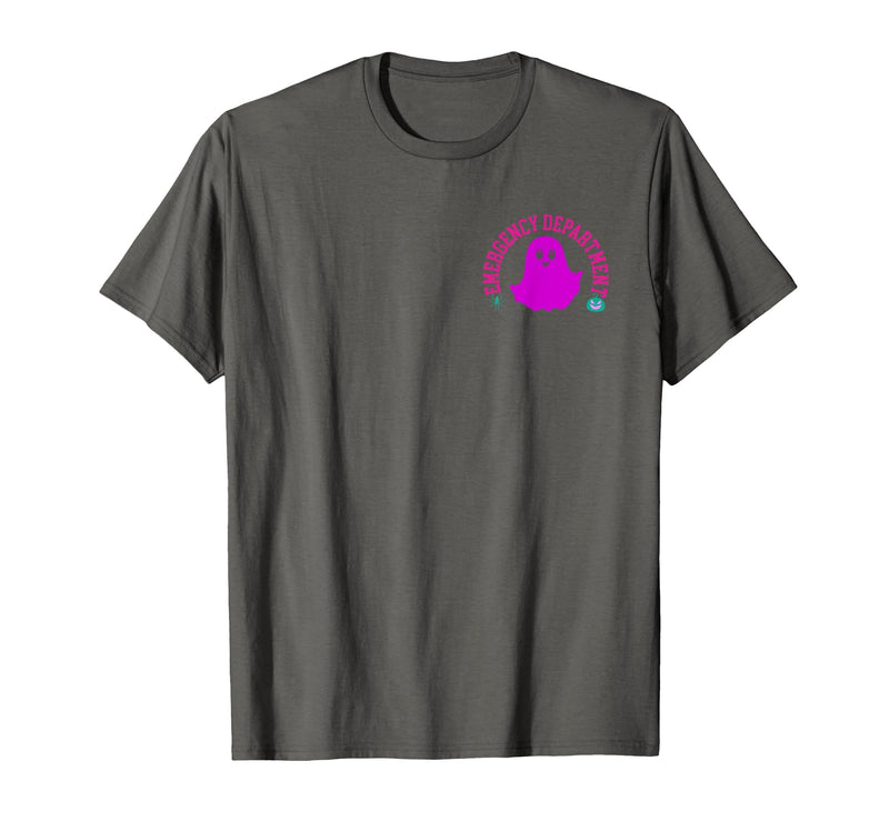 ER Nurse Halloween Pumpkin Emergency Department Spooky Emergency Department Ghost ER Nurse Halloween T-Shirt - Asphalt Grey