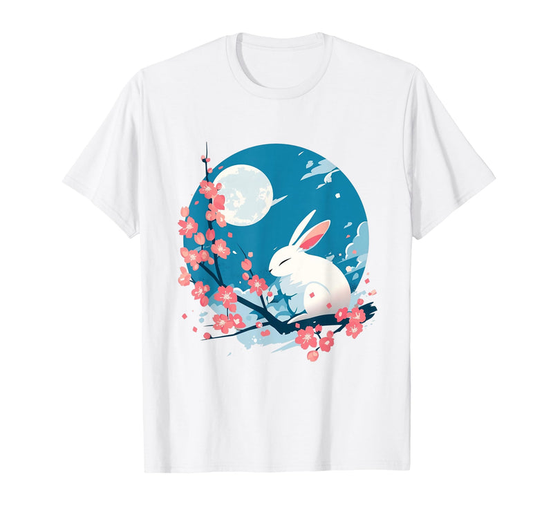 Bunny Rabbit Amidst Blossoms: Spring's Gentle Whisper T-Shirt in White