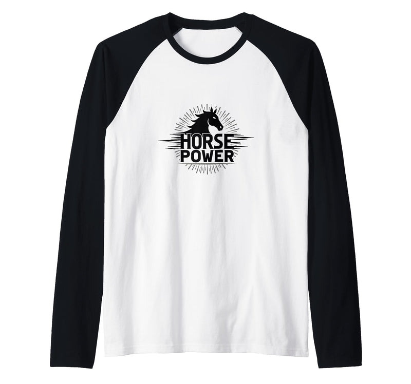 Mademark Horse Power - Equestrian Strength Graphic Art Raglan Baseball Tee - Black/White