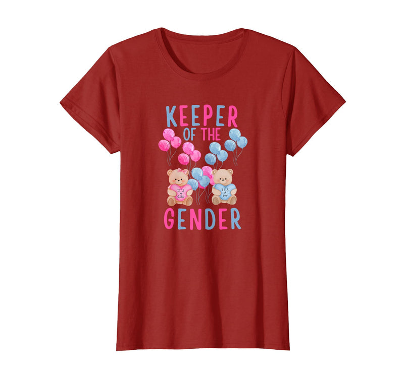 Gender Reveal Party Bear Designs Keeper of The Gender Reveal Party Gender Reveal Ideas T-Shirt - Cranberry Red