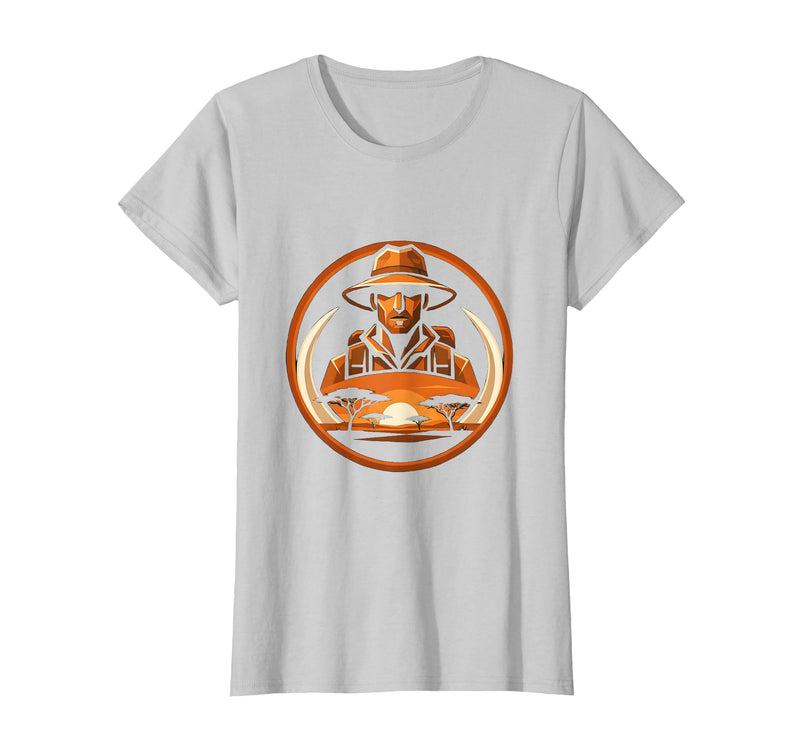 Mademark Safari Explorer Elephant Tusk Graphic Tee T-Shirt - Women - Silver Grey