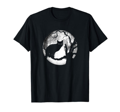 Last Gasp Graphics Black Cat & Creepy Tree Silhouetted Against Night Sky Moon T-Shirt
