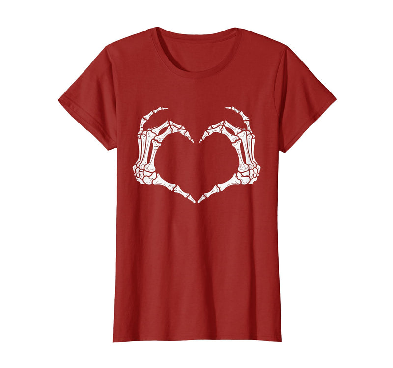 Halloween Tees for Women Men Kids Skeleton Hands Heart Halloween Rock Costume Men Women Kids T-Shirt - Cranberry Red