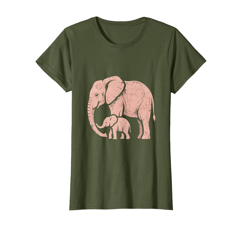 Mademark Mama Elephant Trunk Wrapped Around Baby T-Shirt - Women - Olive Green