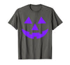 Trick or Treat Funny Halloween Costumes Party Tees Jack O Lantern Scary Carved Pumpkin Face Halloween Purple T-Shirt -