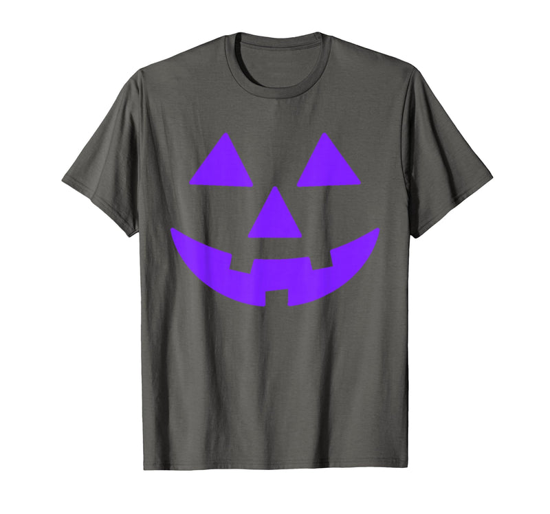 Trick or Treat Funny Halloween Costumes Party Tees Jack O Lantern Scary Carved Pumpkin Face Halloween Purple T-Shirt -