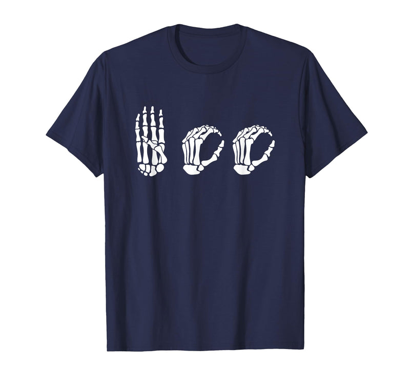 Deaf Halloween ASL Costume Boo Hands ASL Halloween Skeleton Hand American Sign Language Boo T-Shirt - Navy Blue