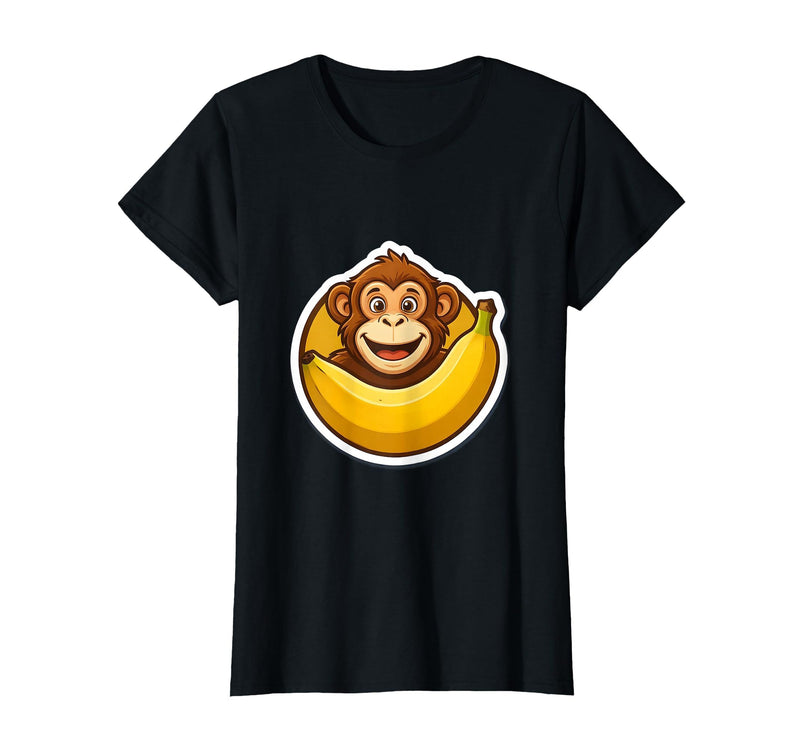 Mademark Monkey Eating Oversized Banana Slice Graphic T-Shirt - Women - Black